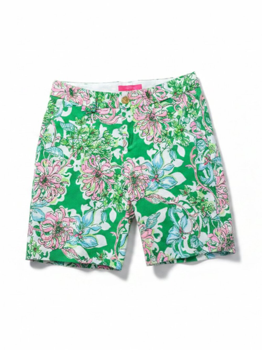 Lilly Pulitzer green floral 9" Natia Knit shorts, size 4